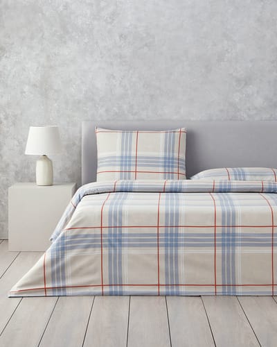 English Home Dekbedovertrekset - Natural Plaid - Easy Iron - 200 x 220 cm - Gestreept -Blauw Beige