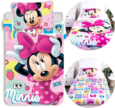 DISNEY Minnie Mouse KATOENEN beddengoed met ritssluiting, voor kinderbedjes, 100% KATOEN, 100x135 cm Oeko-Tex