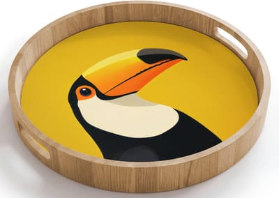 Dienblad rond 40x40 cm - Schootdienblad hout - Toekan - Minimalistisch - Snavel - Oranje - Borrelplank rechthoek - Plateau houten dienbladen