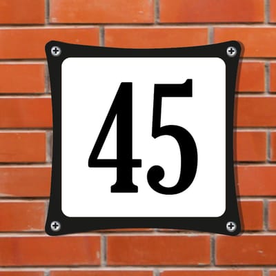 Decoporta Huisnummerbord Emaille-Look - Nummer 45 - Standaard - 10 x 10 cm | incl. schroeven