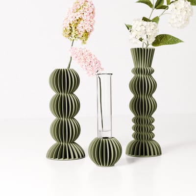 Fleuriek - Set van 3 kleine vazen voor bloemen of droogbloemen - Groen - Moderne bloemenvaasjes met glazen buisjes