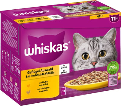 4x WHISKAS gevogelte in gelei 11+ pouch 12x85g