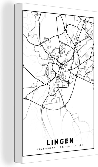 Canvas Schilderij Lingen - Plattegrond - Kaart - Stadskaart - 20x30 cm - Wanddecoratie