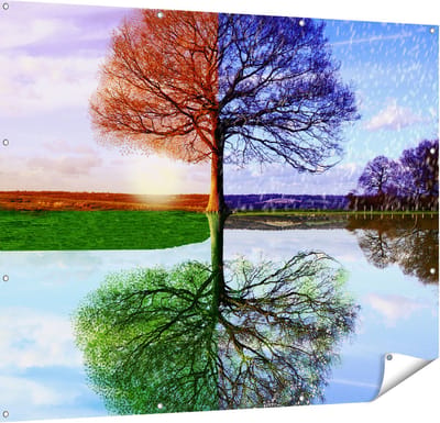 Gards Tuinposter Vier Seizoenen Boom - 150x120 cm - Tuindoek - Tuindecoratie - Wanddecoratie buiten - Tuinschilderij