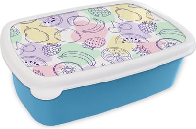 Broodtrommel Blauw - Lunchbox - Brooddoos - Patroon - Eten - Zomer - 18x12x6 cm - Kinderen - Jongen