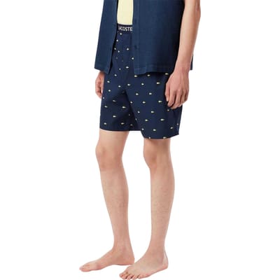 Lacoste Pyjama-short voor heren van popeline met all-overprint (Marine)