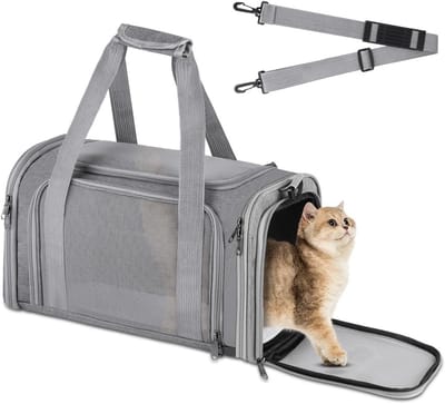 Draagbare Reiszak voor Huisdieren, Zachte Opvouwbare Tas voor Katten en Honden met Schouderband en Verwijderbare Mat, Geschikt voor Dieren tot 7 Kilogram