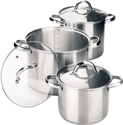 Maestro MR-3511-6L Pannenset - 6-delig - Hoogwaardig Roestvrij Staal (RVS) - Inclusief Glasdeksels - Met Maatverdeling - 3.5L, 4.5L & 8.0L - Inductie & Alle Warmtebronnen - Zilver