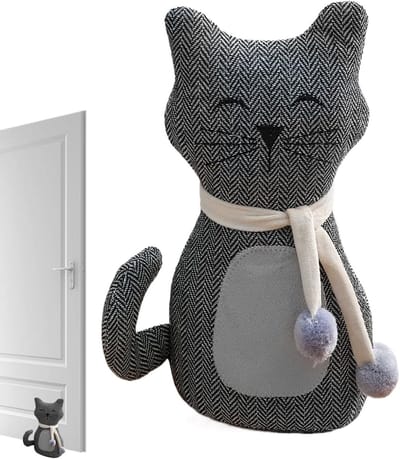 Schattige Deurstopper - Katten Deurblokker - Deuren Open Houden - Verzwaarde Kern - 28.5 cm Lengte - Grijs