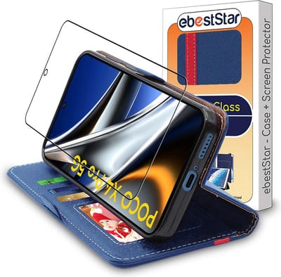 ebestStar - Hoes geschikt voor Xiaomi Poco X4 Pro 5G, Wallet Etui, Book case hoesje, Donkerblauw, Rood + Gehard Glas
