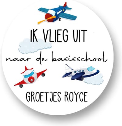 25x Vliegtuig afscheid Stickers - Gepersonaliseerd met naam - Afscheid - Feestje - Sluitstickers - Traktatiesticker - Kinderfeest Traktatie - Uitdeeltraktatie - Wensetiket - Rond - 25 stuks - 40mm - Glossy sticker - KDV - PSZ