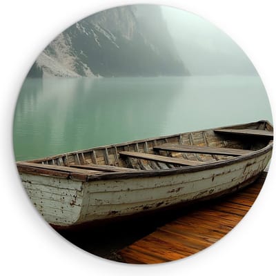 Saammp Muurcirkel Hout - Oude Boot - Landschap - Natuur - Ø 90 - Wandcirkel - Wanddecoratie Cirkel - Muurdecoratie Woonkamer - Slaapkamer decoratie - Rond Schilderij