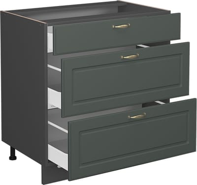 Vicco Fame-Line Keukenonderkast – 80 cm met 3 laden, WB Eik Groen-Goud Landhuis