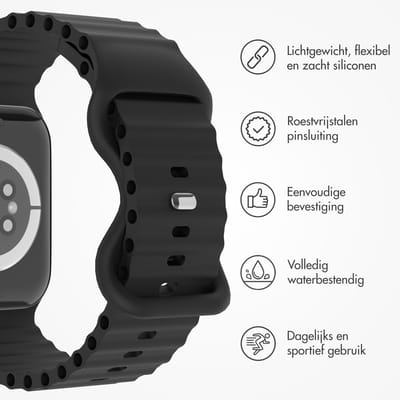 Athletic siliconen bandje - Geschikt voor Apple Watch 1, 2, 3, 4, 5, 6, 7, 8, 9, 10, 11 (42 mm), SE - 38/40/41 mm - Zwart