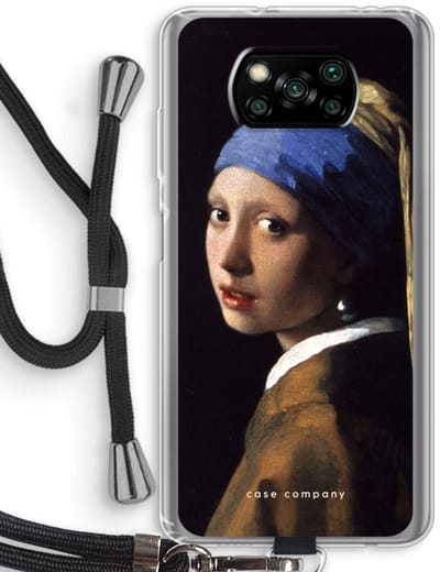 Case Company® - Hoesje met koord geschikt voor Poco X3 Pro hoesje met Koord - The Pearl Earring - Telefoonhoesje met Zwart Koord - Bescherming aan alle Kanten en Over de Schermrand