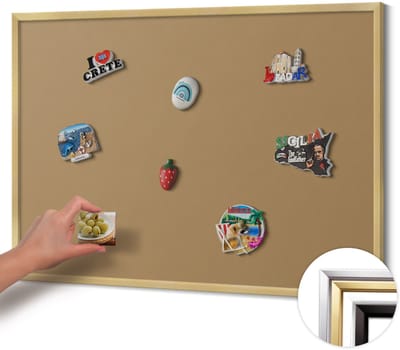 Wallfluent - Geel Magnetisch Bord in Verschillende Kleuren - 100 cm x 70 cm - Magneetbord met Gouden Frame - Donkergele kleur - Magnetisch Bord Kindvriendelijk - Magnetisch Bord Rechthoekig - Memobord Magnetisch
