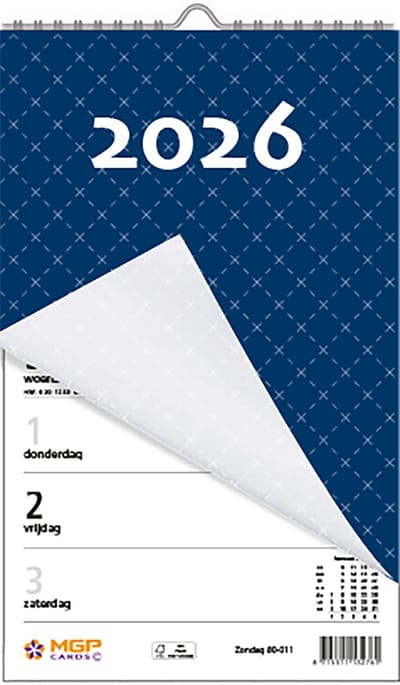 MGPcards - Weekblok met Wire-O binding 2026 - Week begint op zondag - 13,5 x 20,5 cm - Donker blauw