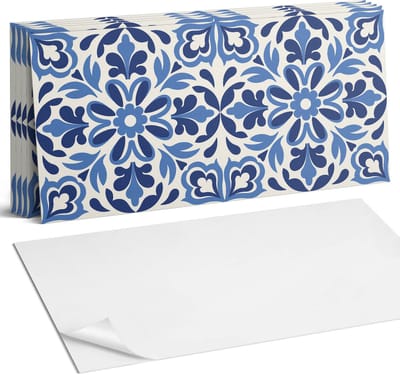 Coloray Plaktegels - Bloemen decoratief patroon Wandtegel Zelfklevend - 60 cm x 30 cm - Blauw Plaktegels - 6 stuks - Rechthoek PVC Tegels - Plaktegels Keuken - Zelfklevende Vloertegels Badkamer - Vinyltegels Vloer Zelfklevend - Portugese Tegels