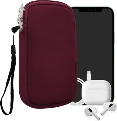 kwmobile telefoontasje universeel geschikt voor L - 6,5" smartphones - 16,5 x 8,9 cm - Hoesje met rits en polslusje -In bordeauxrood -