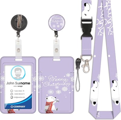 Kaarthouder Lanyard - Badgehouder Clip - Dagelijks Gebruik - Uitschuifbare Kabel - 6.5 x 10.5 cm - Kerst Sneeuwvlok Beer