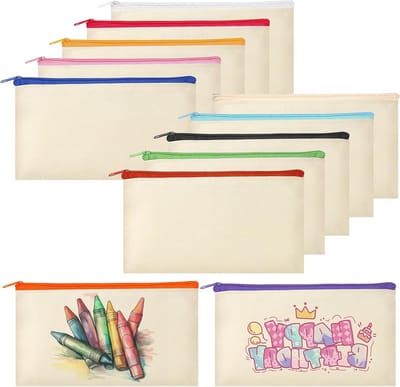 12 Stuks Lege Stofzakjes voor Schilderen, DIY Make-up Tasjes, Creatieve Cadeaus voor Kinderen, Beige en Schattig