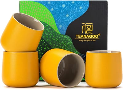 Set van 4 Japanse theekopjes Keramiek Geel 205ml - Traditionele Aziatische Theeservies