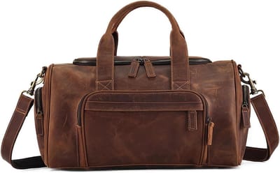 Leren Duffle Bag - Reis Tassen - Weekendje Weg - Grote Capaciteit - 42x25x19cm - Grijs Bruin