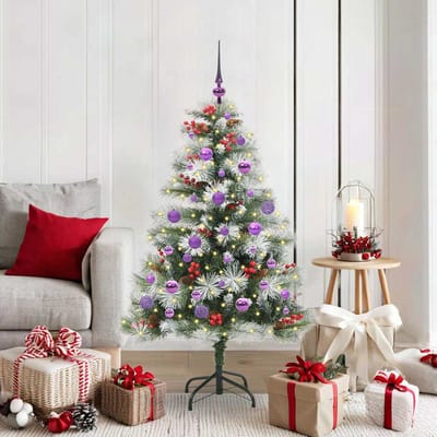vidaXL - Kunstkerstboom - Groen - en - wit - 150 - cm - PVC - en - Metaal - en - Plastic
