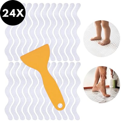 Ultiluxe® Antislip stickers 24 stuks - Badkamer - Antislipmat - Douchemat tegen uitglijden - 2 x 20 cm - Plakstrip voor in bad, douche, gladde vloeren, trap - Badmatten - Zelfklevende tape - Strips voor kinderen, ouderen, senioren