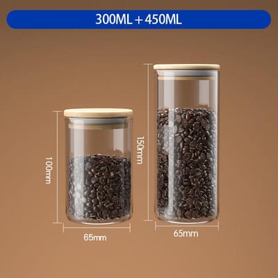 Koffiebonen Luchtdichte Glazen Pot met Bamboe Deksel Keuken Snoep Thee Blad Vershoud Opbergpot Set brown