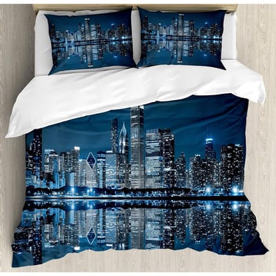 Urban 3-delige Beddengoedset Manhattan Zonsondergang Skyline New York City Dekbedovertrekset Bedset Dekbedovertrek Kussensloop Dekbedovertrek EU Double(200x200cm)