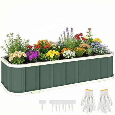 Outsunny Verhoogde Plantenbak-Gegalvaniseerd staal, kunststof-136L x 52B x 31H cm-Groen