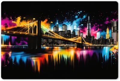 Placemats 45x30 cm - Placemat kunststof - 1 stuk - Skyline - Brug - Verlichting - Kleuren - Borden onderleggers - Decoratie voor op tafel - Keuken tafeldecoratie accessoires - Vinyl onderlegger - Tafelversiering