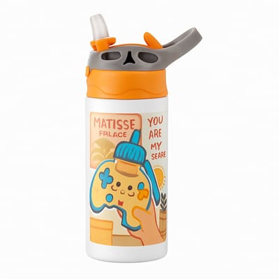 Zachte Pastel 'il_1140xN.8155609628_rr02' Drinkfles – Charmante Drinkfles voor Liefhebbers van Rustige Kleuren - Waterfles voor kinderen (wit/oranje)