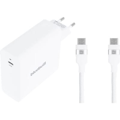 BlueBuilt 140W GaN Usb C Oplader Wit + Usb C Kabel 240W 2m Nylon Wit