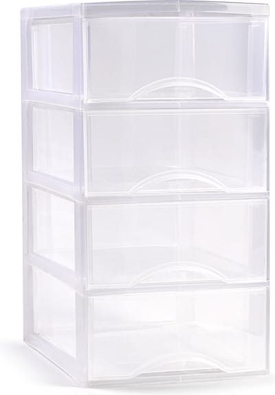 Plasticforte Ladeblokje/bureau organizer met 4x lades - transparant - L26 x B37 x H49 cm
