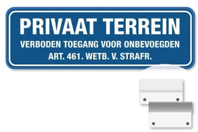 Bord Privaat terrein - Verboden toegang voor onbevoegden - blauw - Weerbestendig Aluminium - 40x15 cm - Bevestiging: Met muur-/ wandmontage beugels