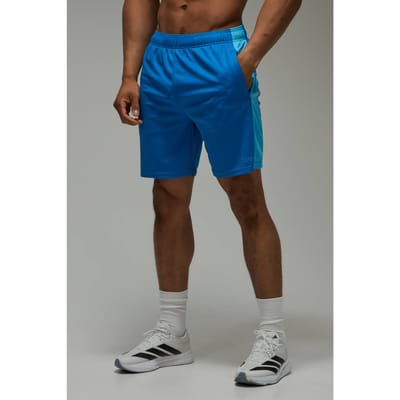Man Active Colour Block Zip Pocket 7inch Basic Training Short | Blue | Size XS
