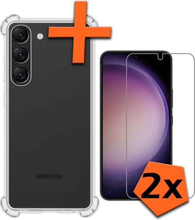 Hoes - Met Screenprotector - 2 Stuks - Geschikt voor Samsung Galaxy S23 - Sterk & Shockproof - Siliconen Case - Back Cover - Telefoon Hoes - Shock Proof - Transparant