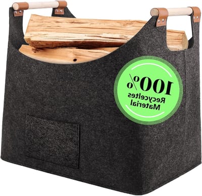 Grote Vilt Tas voor Hout, Vouwbare Opbergmand voor Houtblokken, Kranten en Boodschappen, 60 Liter, Donkergrijs, Duurzaam en Stijlvol