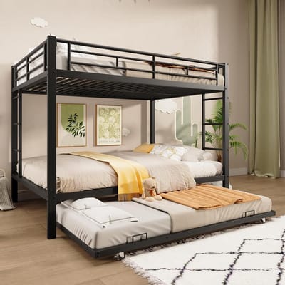 Stapelbed - Kinderbed uittrekbaar - Ruimte besparen - Stabiel ijzeren frame - 140 x 200 cm - Zwart