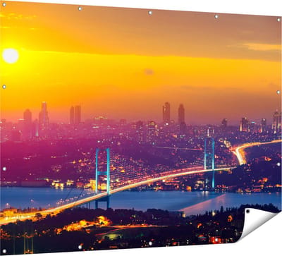Gards Tuinposter Bosporusbrug in Istanbul bij Zonsondergang - 160x120 cm - Tuindoek - Tuindecoratie - Wanddecoratie buiten - Tuinschilderij