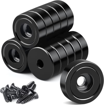 Dailygoods- Neodymium Magneten Extra Sterk - 16 Stuks - 16 x 5 mm - Zwarte Schijfmagneten met Gat - Verzonken Potmagneten - Eenvoudig te Installeren - Potmagneet