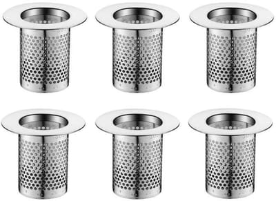 Afvoerfilters, 6 stuks, 5 cm, roestvrij staal, roestbestendig, geschikt voor doucheafvoeren, haarfilters, gootsteenfilters en ook voor vloerafvoeren in keuken, badkamer en balkon.