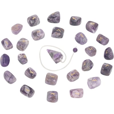 25 stuks Runenstenen Genezing Gebalanceerde Chakra's Vredige Geest Belettering Kristal met Zakje Pendel voor gray
