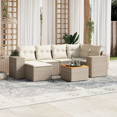 vidaXL - 7-delige - Loungeset - met - kussens - poly - rattan - beige