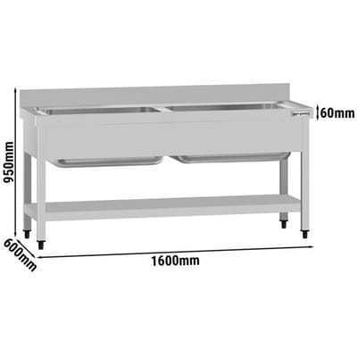 GGM Gastro Topfspültisch ECO - 1600x600mm - mit Grundboden & 2 Becken