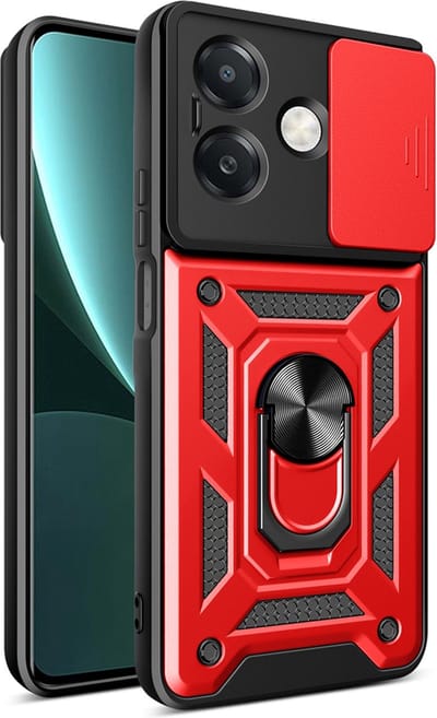 MobyDefend Hoesje - Geschikt voor Oppo A60 5G / Oppo A40 / Oppo A40m - Pantsercase Met Draaibare Ring - Rood