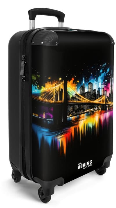 NoBoringSuitcases.com® - Handbagage koffer lichtgewicht - Reiskoffer trolley voor reizen - Stad met verlichte brug en kleurrijke reflecties - Cabine rolkoffer met wieltjes - Travel luggage - Hardcase valies klein - Past binnen 55x40x20 en 55x35x25