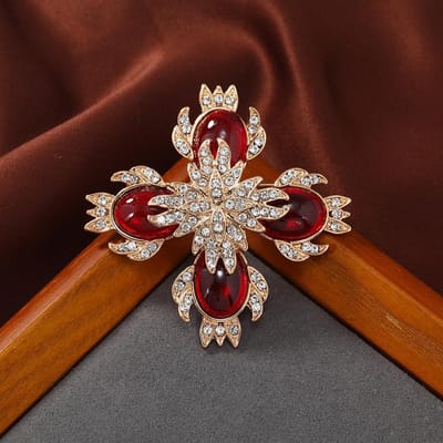 Dames Heren Vintage Barok Kruis Kristal Hars Steen Broches Spelden Unisex Klassiek Retro Mode Metaal Ontwerp Badges Broche Pin brown